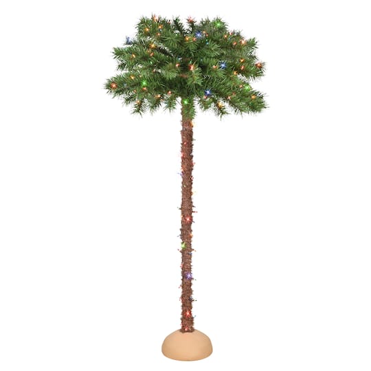 Puleo International; 5ft. Pre-Lit Green Artificial Palm Tree with 150 Multi-Color Lights; Category:Shop All Christmas Trees; Image:1